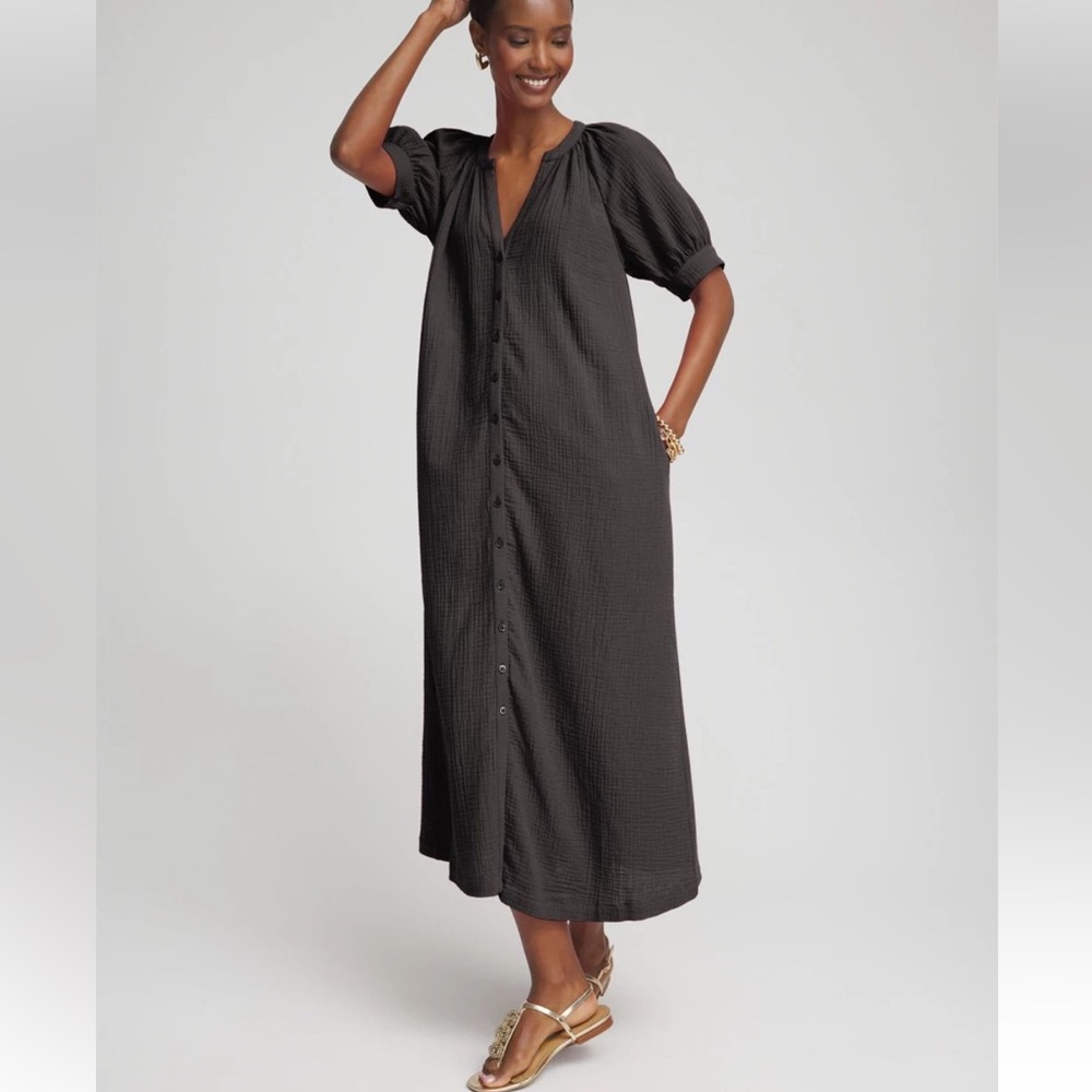 Chico's Black Puff Sleeve Sundress